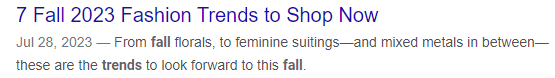 Meta description for a search result about fall fashion trends in 2023. 